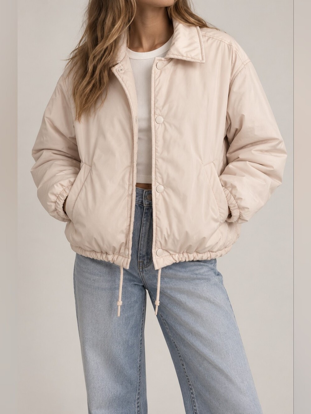 Aritzia TNA The Coaches Jacket Pale Pink Oversized Puffer Size XS